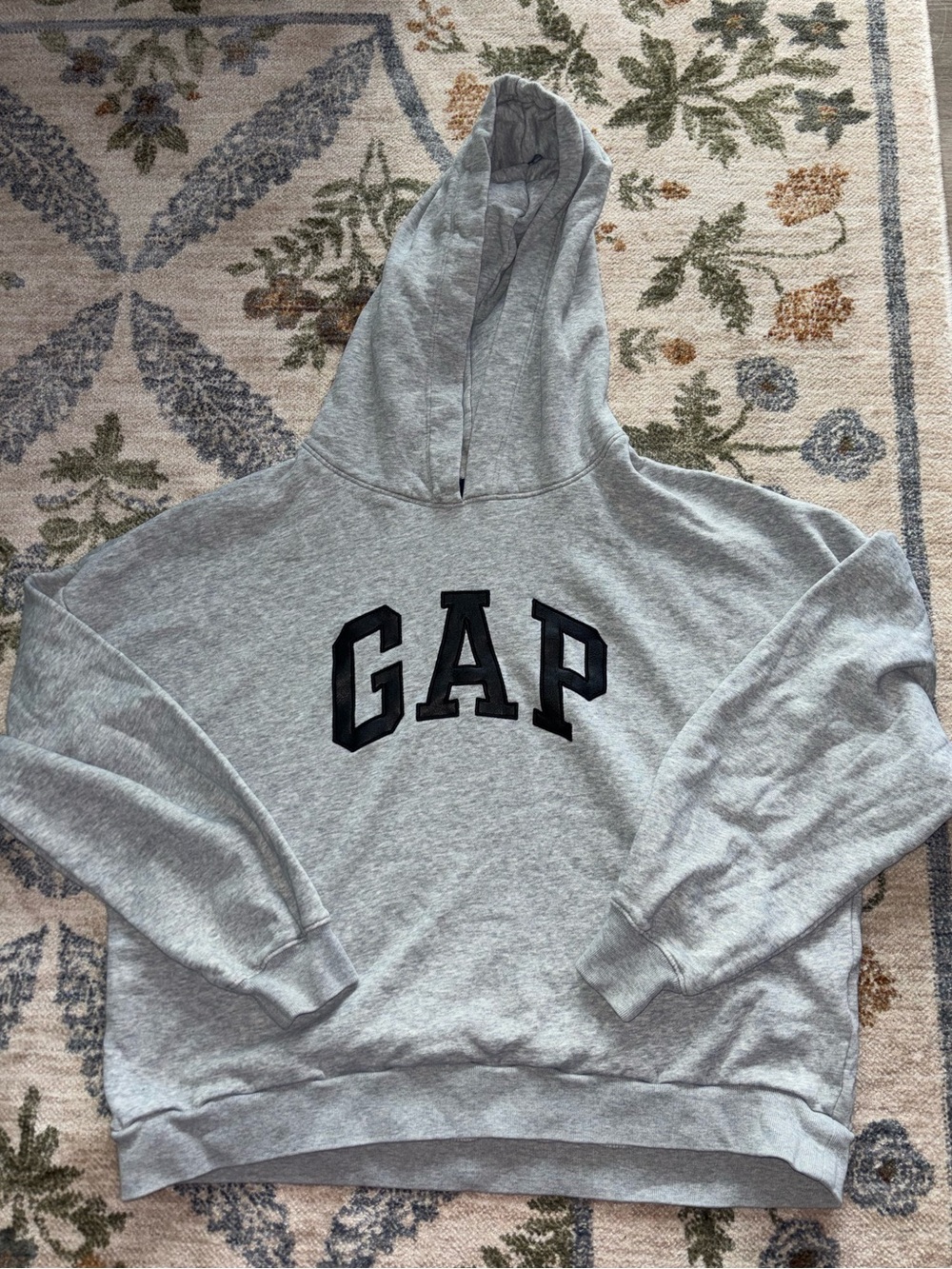 GAP Gray Logo Hoodie with “Leather” letters